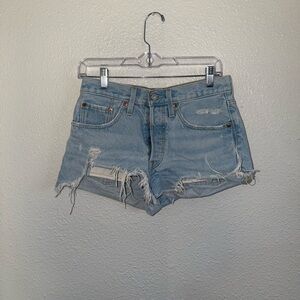 Levi's Light Blue Frayed Denim Shorts